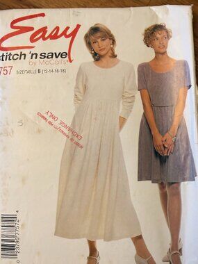 Easy McCalls Pattern 7757 Stitch'n Save Dress Size B 2 Styles Pullover Uncut